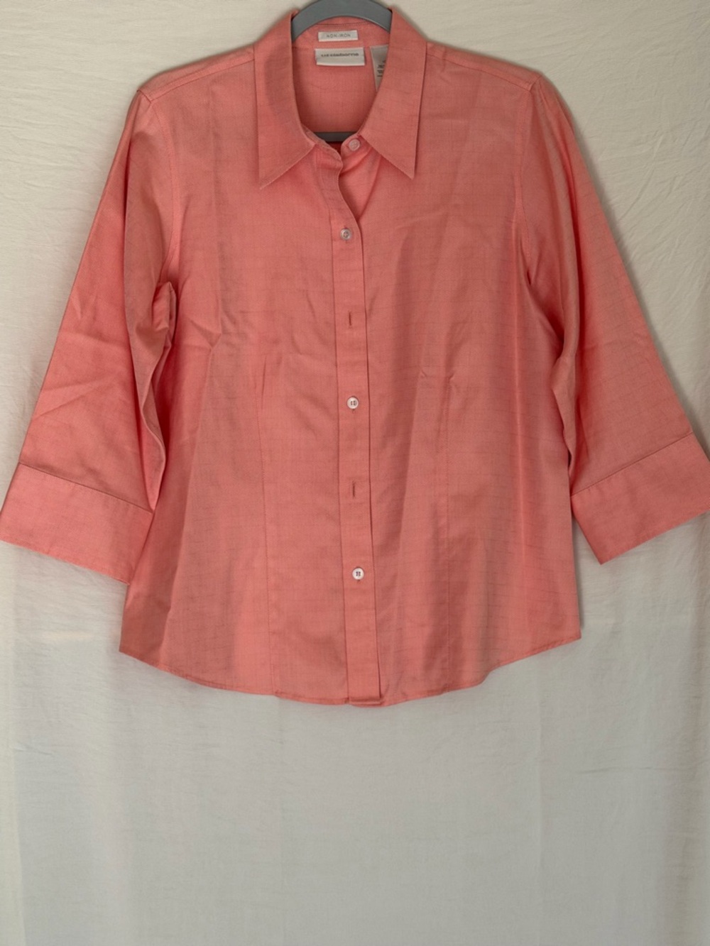 Liz Claiborne Coral Button-Down Three-Quarter Sleeve Shirt